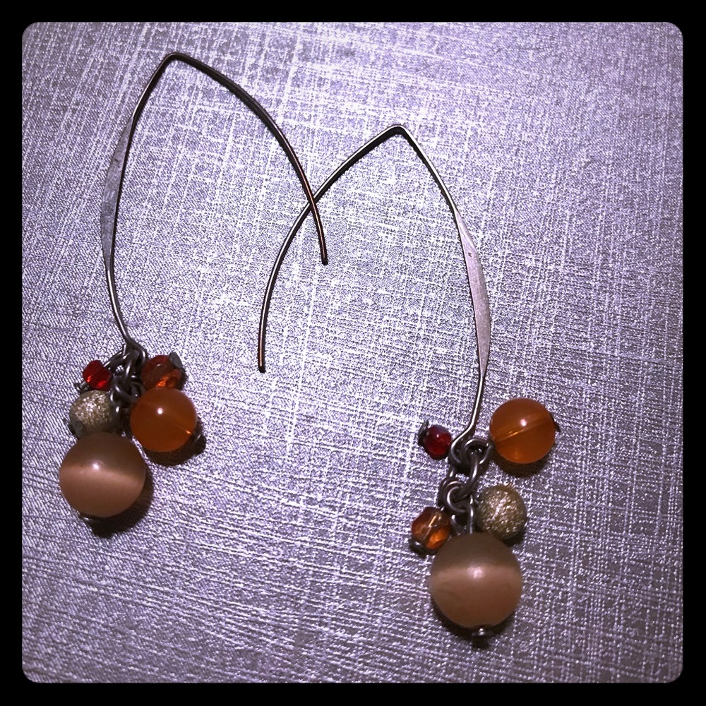 Salmon/Orange Beaded Drop Earrings